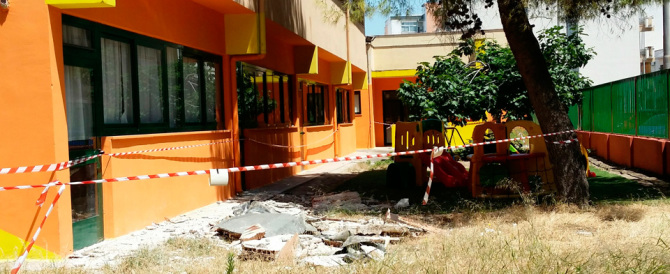 Taranto, tragedia sfiorata: crolla la pensilina di una scuola materna Taranto-cornicione-670x274