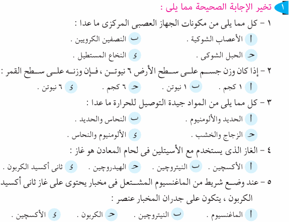 مراجعة امتحان العلوم للصف السادس الابتدائي بالاجابات Sci_6R_1A_02_01