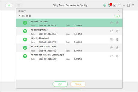 Sidify Music Converter v.1.0.5  Conversion-history