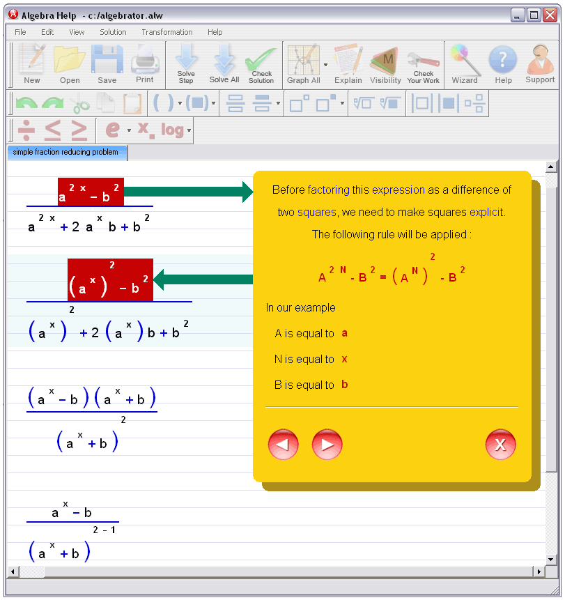 Algebrator لحل مسائل الرياضيات Sb3