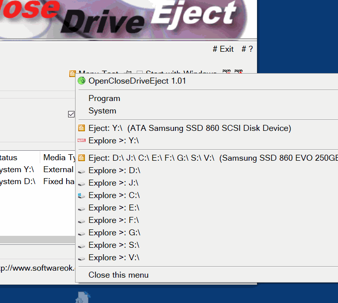 OpenCloseDriveEject 1.66 OpenCloseDriveEject_1_Easy_Eject_Access_via_Task-Bar-Tray_Menu