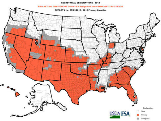 Largest natural disaster area ever declared in U.S., over half the country in drought  Drought_map_lg