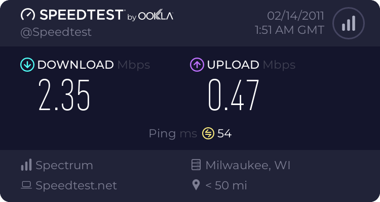 Test your interweb connection! (Speed Test & Ping Test) 1156485880