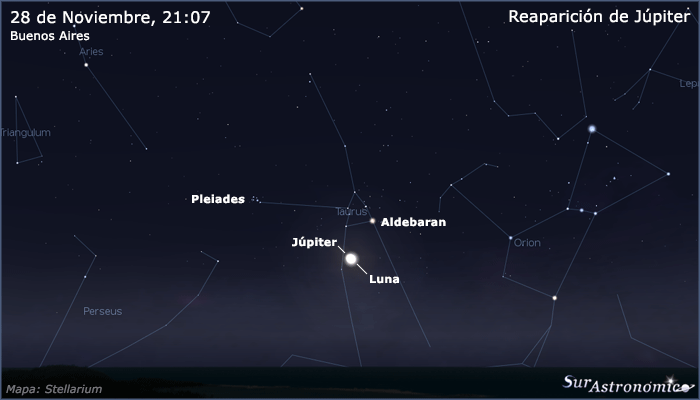 Imagen Astronómica del Día - Júpiter brillante en Tauro Luna_jupiter_20121124_2