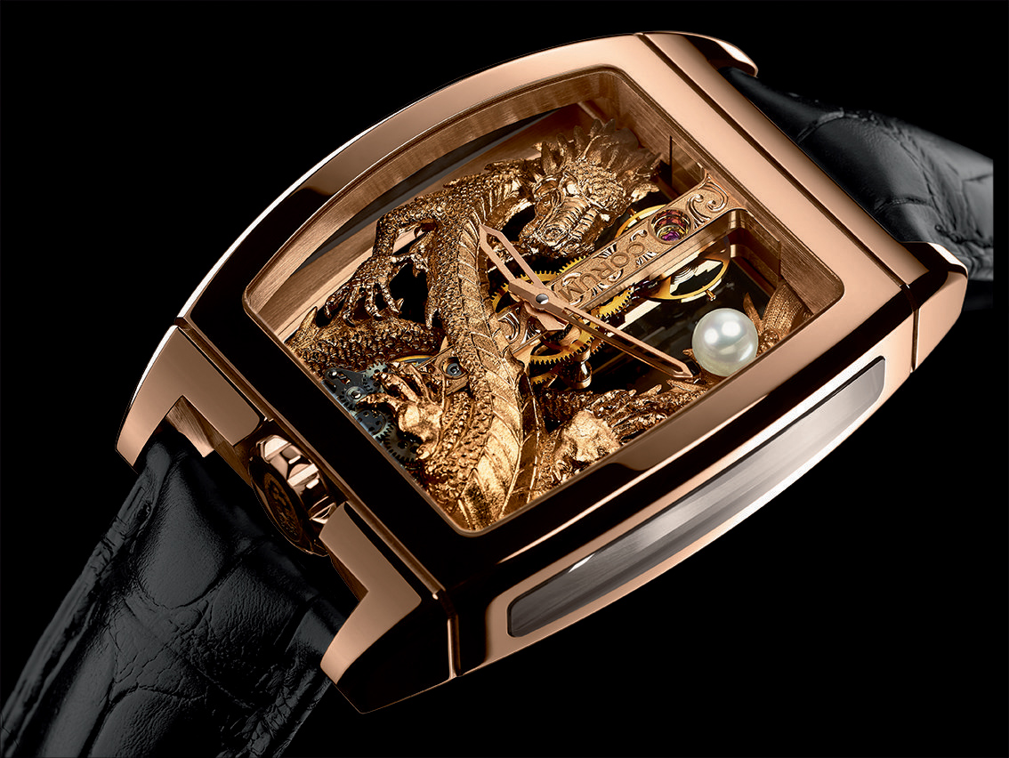 Designers loucos Corum-golden-bridge-dragon-watch-gold