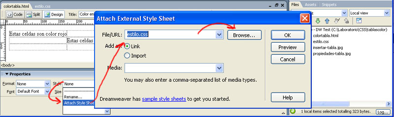 Manejo de Hojas CSS con Dreamweaver CS3 Adjuntarhojaestilo