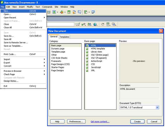 Envio de Formulario de Contacto con PHP Dreamweaver-crear-archivo-h