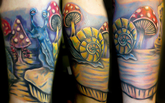 [JUEGO] Imágenes encadenadas - Página 13 Realistic-mushroom-and-snail-color-ink-tattoo