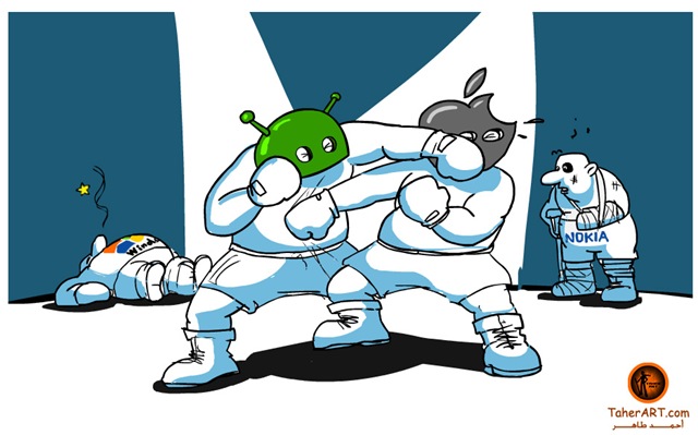 كاريكاتير تقني Applevsgooglevsnokiavsmicrosoft