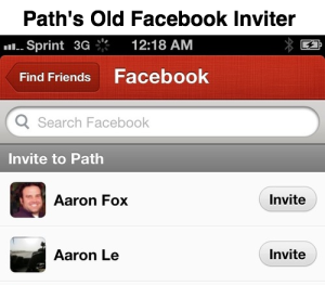 فيس بوك توقف البحث عن الأصدقاء مع Path Path-inviter