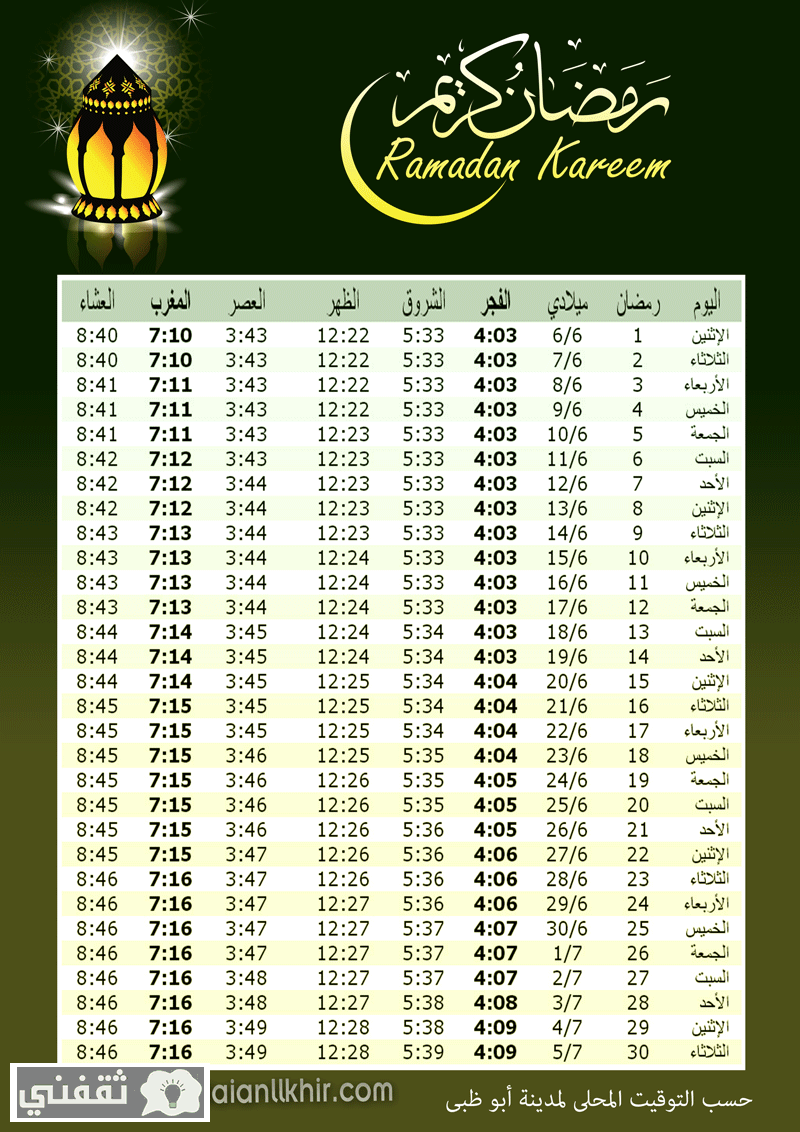 امساكية شهر رمضان لجميع الدول العربية 1437 %D8%A3%D8%A8%D9%88%D8%B8%D8%A8%D9%89