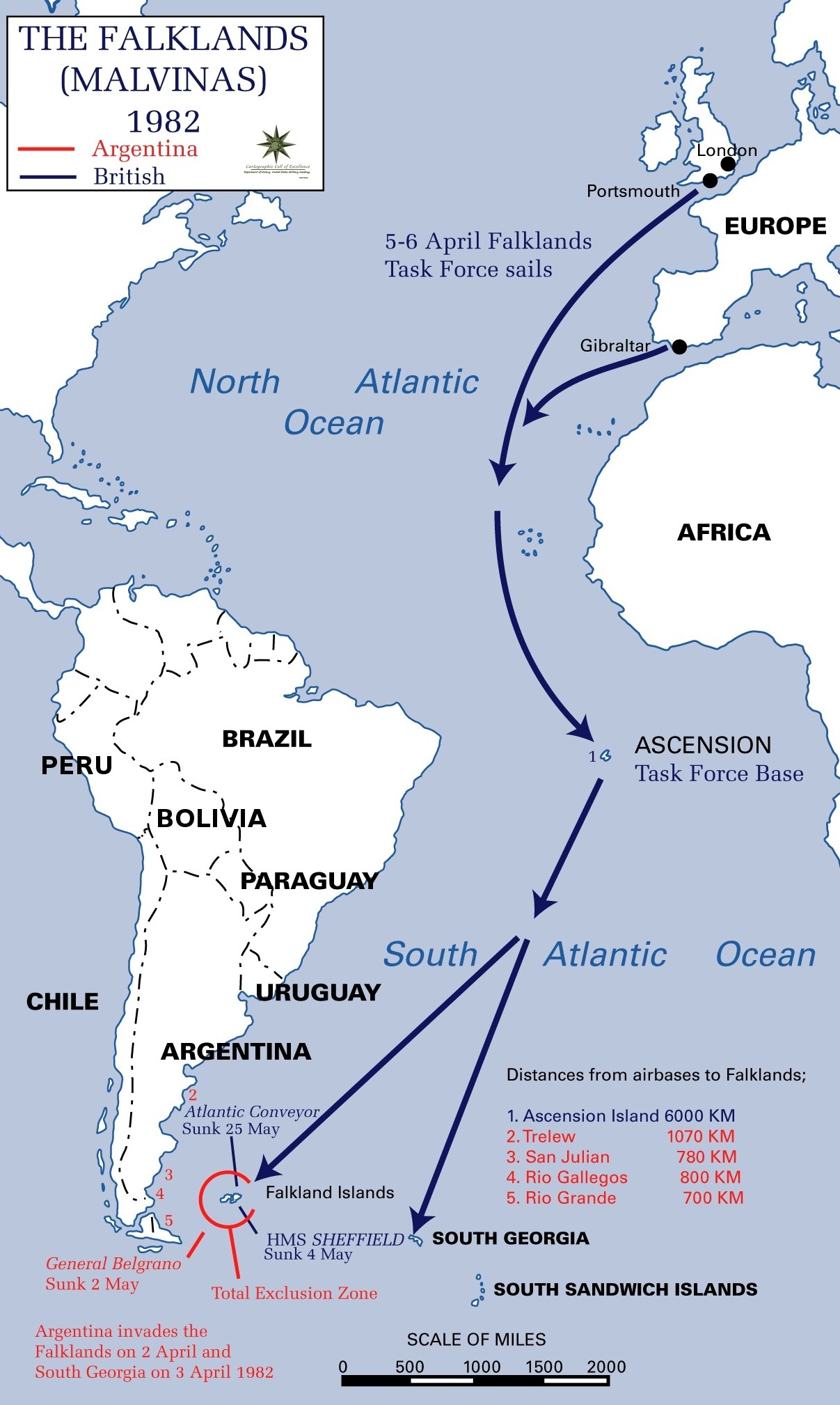 CELA S'EST PASSE un 14  juin   - Chromiques culturelles - Histoire  Falklands_Campaign_Distances_to_bases_1982