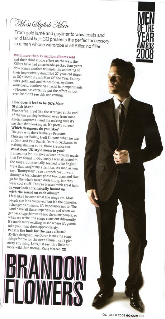 Brandon Flowers: El hombre ms elegante de 2008 Gqawardsscan