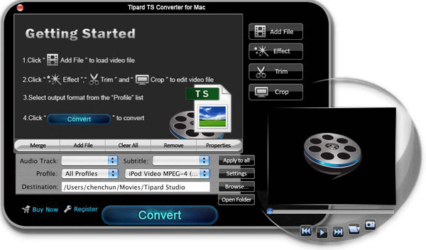 How to convert TS file to AVI/MPEG/VOB/WMV/3GP/MP4/HD videos, etc. Interface