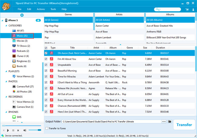 How to Transfer Music/Movie/TV shows/Podcast/iTunesU from iPod to PC Output-music