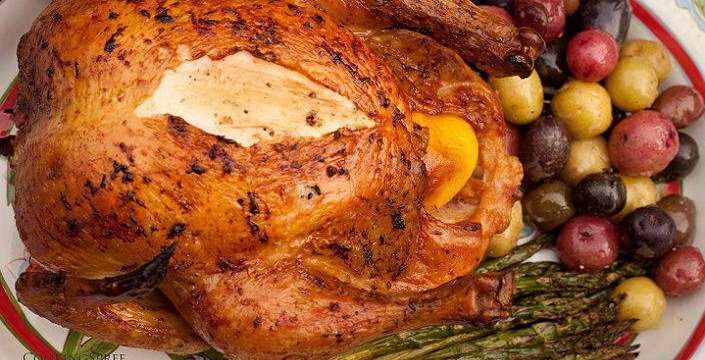 الفراخ المشوية ,طريقة عمل الدجاج المشوى بالزبدة Roasted-chicken-on-the-grill-705x360