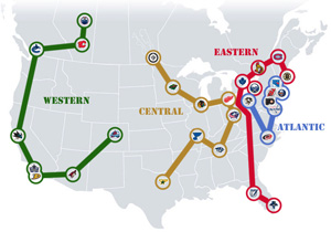 Ralignement des conferences. NHL-Realignment-Map-Wk281-300x210