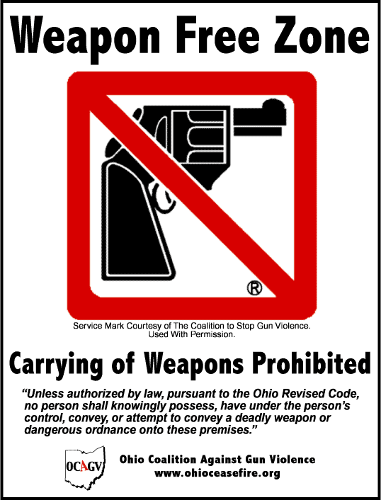 Daerah anti lelaki Ohio_Coalition_Against_Gun_Violence_Weapon_Free_Zone_free_poster