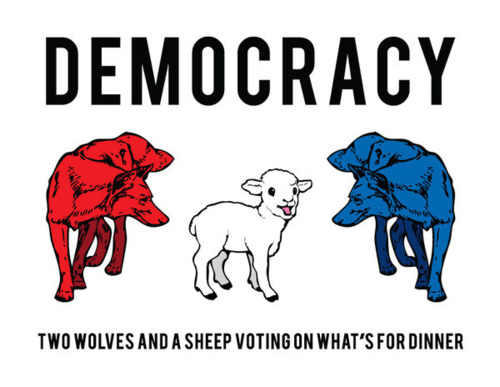la page des aphorismes imagés DEMOCRACY-TWO-WOLVES-A-SHEEP-VOTING-ON-DINNER