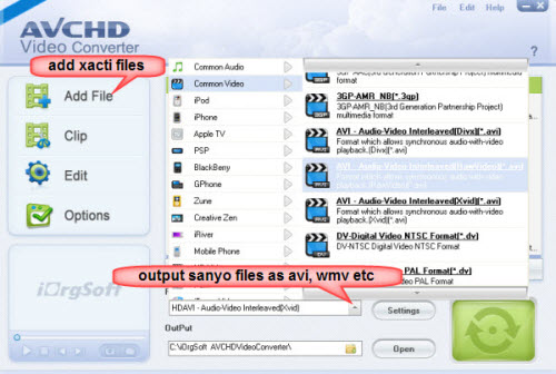 Sanyo xacti Video Converter-Convert xacti HD MPEG-4 Video to WMV/AVI/MPG/MKV/VOB/MP4/MOV Output-xacti-files