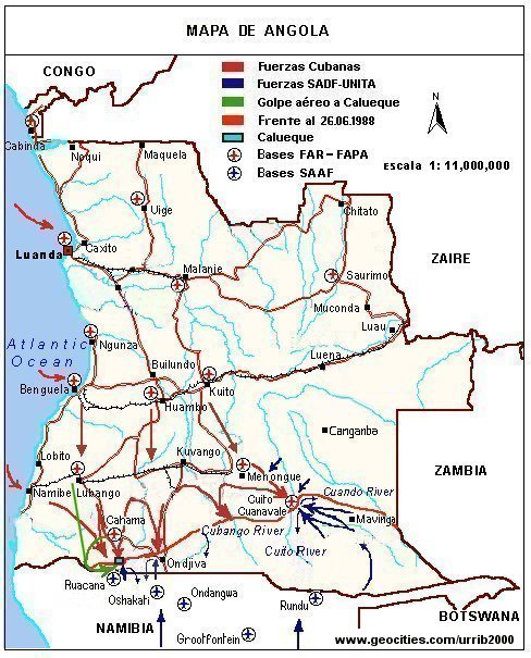 Operación Carlota misión militar de Cuba en Angola AngolaMapa