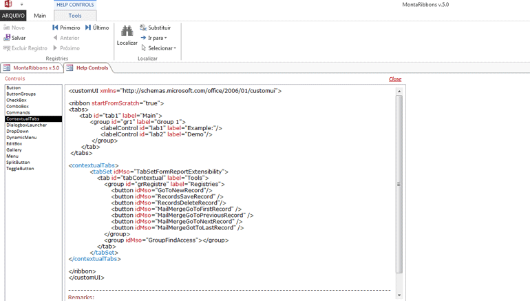 MontaRibbons V.7.0 no Access 2013, 2016, 2019 e 365 (todas as versões) RibbonContextual