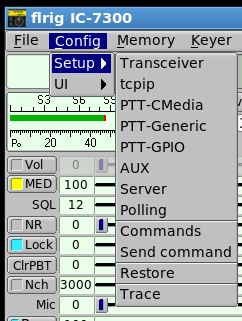 Contrôle de l'émetteur-récepteur interface utilisateur FLRIG Config-setup-menu