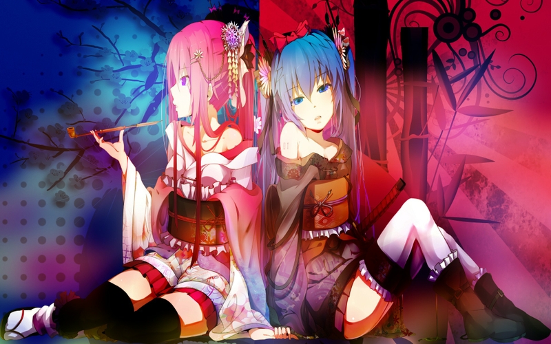 Akaito und Kaito Hexen Tattoos%20blue%20cherry%20blossoms%20red%20vocaloid%20flowers%20hatsune%20miku%20blue%20eyes%20katana%20bloom%20megurine%20luka_www.wallpaperhi.com_41