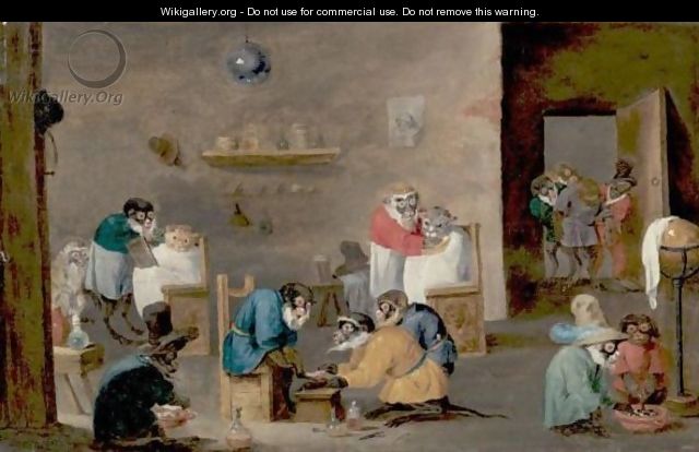 David Teniers, le barbier, l'estaminet, les minets et les singes Painting1