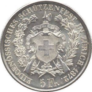 Suiza, 5 francos, 1872. 719040212