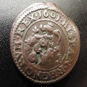 8 Maravedies de Felipe IV (Segovia, 1624), con resello al VIII/1641 de Burgos 837974757