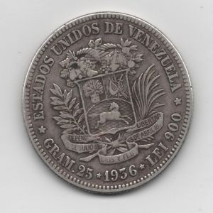 Venezuela, 5 bolívares, 1936. 592897267
