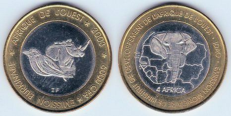 Rinocerontes en monedas y billetes Bur-1