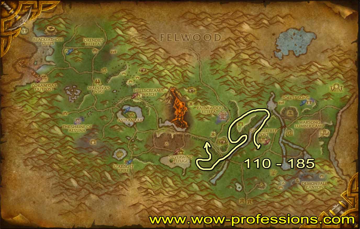 Guía de Desuello 1 -525 Ashenvale-skinning-map