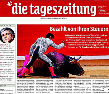 COMO VEN LOS EUROPEOS LAS SUBVENCIONES DESTINADAS A LOS TOROS Tageszeitung-toros-grande