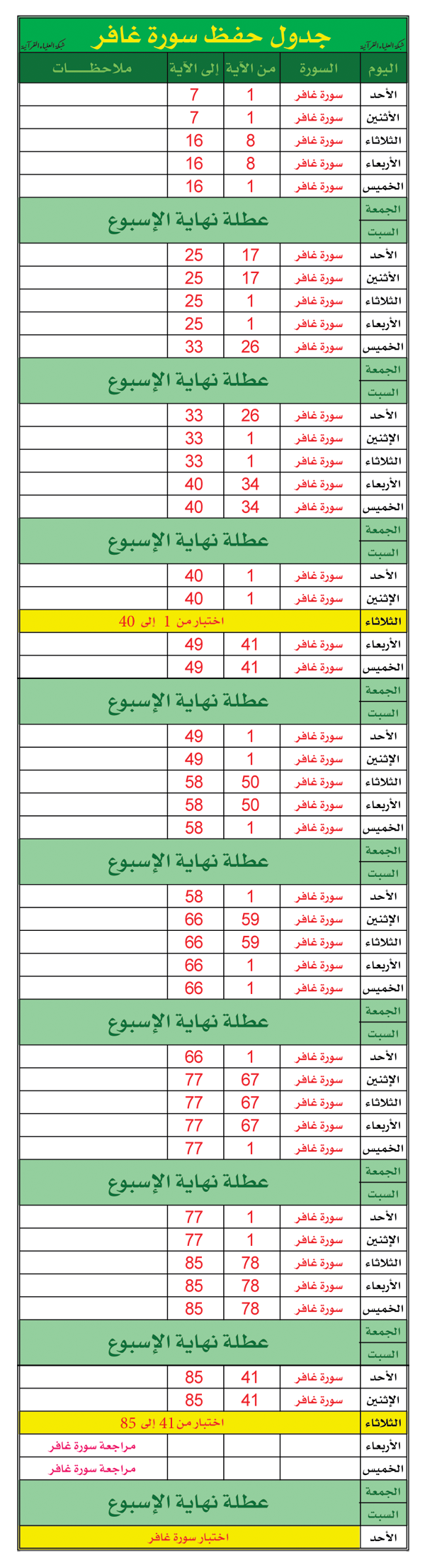 جدول حفظ  الجزء الرابع والعشرون (( سورة الزمر وغافر وفصلت ))   ( رائع ) 128603807