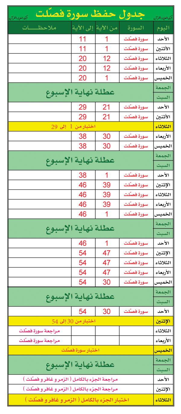 جدول حفظ  الجزء الرابع والعشرون (( سورة الزمر وغافر وفصلت ))   ( رائع ) 779093989