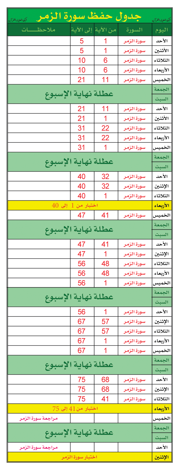 جدول حفظ  الجزء الرابع والعشرون (( سورة الزمر وغافر وفصلت ))   ( رائع ) 834986358