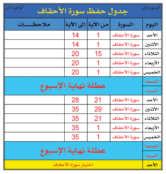 جدول حفظ الجزء الاحقاف    505951230