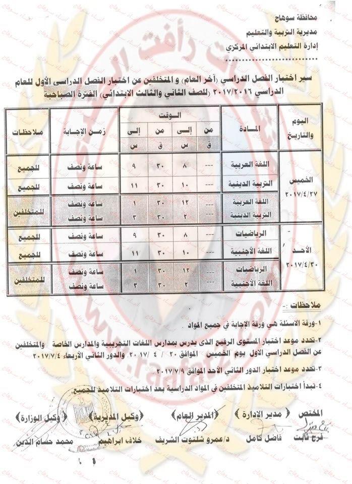 جدول امتحانات أخر العام لجميع المراحل محافظة سوهاج 2017 752728301