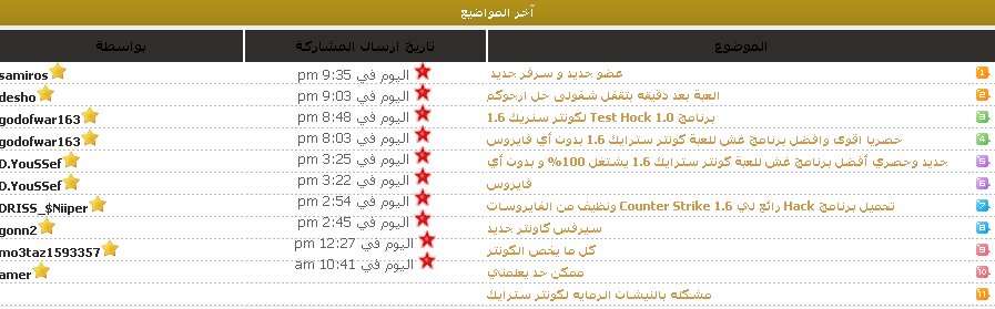 ممكن كود أخر مواضيع المنتدى بدون التومبلايتات  761197757