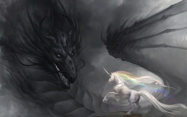 "White Beauty and Black Death" Dragon-unicorn