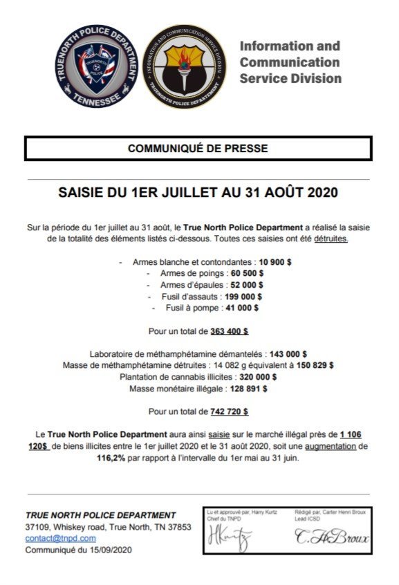 [TNPD] | Communiqué de presse #7 - Saisie du 1er juillet au 31 août 2020 1600193468-communque-de-presse-7