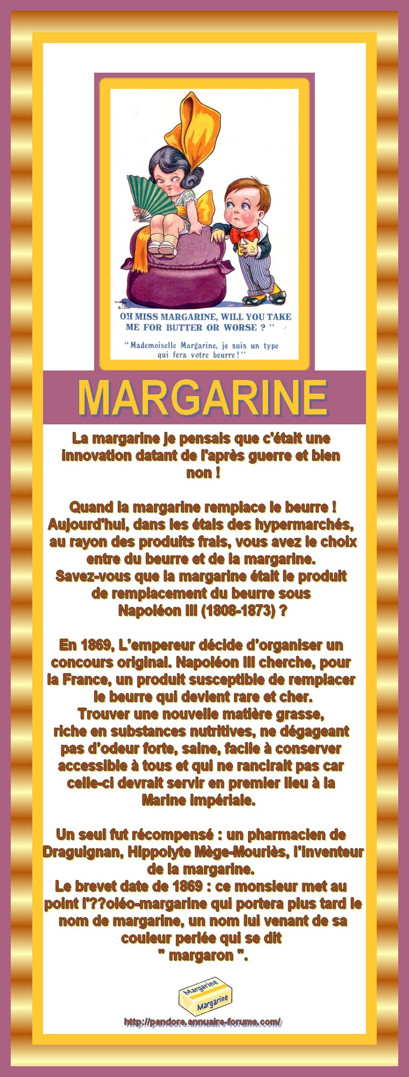 SOUS NAPOLEON III MANQUE DE BEURRE ... INVENTION DE LA MARGARINE  1869  947889002