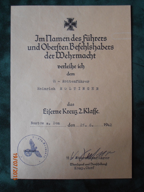 Diplome de croix de fer 1939 306563P7190012