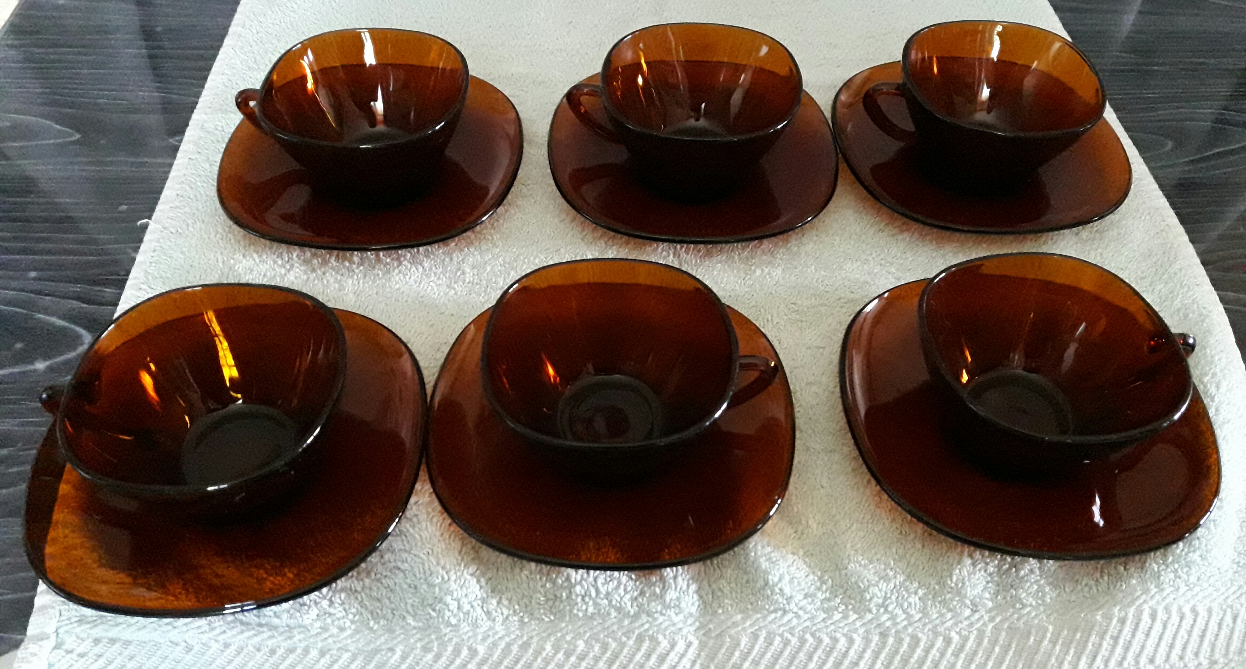 LOT 6 TASSES + 6 SOUCOUPES BRUN FONCE VERECO FRANCE 31882120170806173433