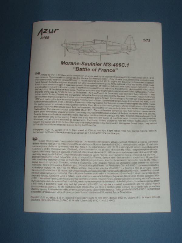 [AZUR FRROM] MORANE SAULNIER MS 406 C1 1/72ème Réf A109 366901airfix181