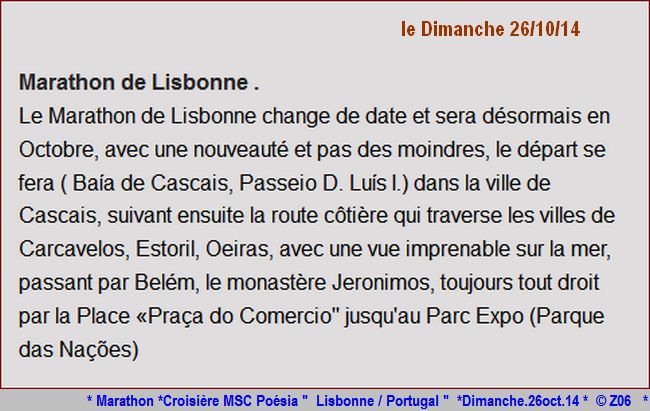 ESCALE Croisière MSC Poésia à Lisbonne/Portugal  26Oct.14  367143Marathon