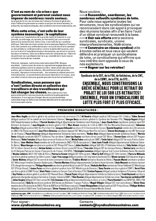 Appel des syndicalistes pour la grève générale 4369152010___9___20___Appel_Syndicalistes_Unitaires_2