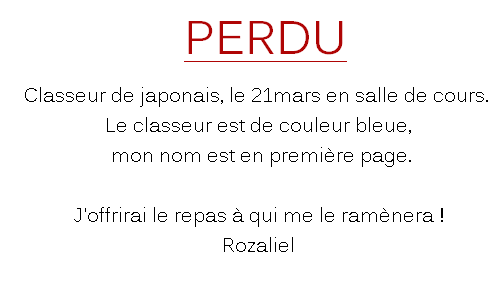 PERDU : Classeur 510115AnnoncePERDU